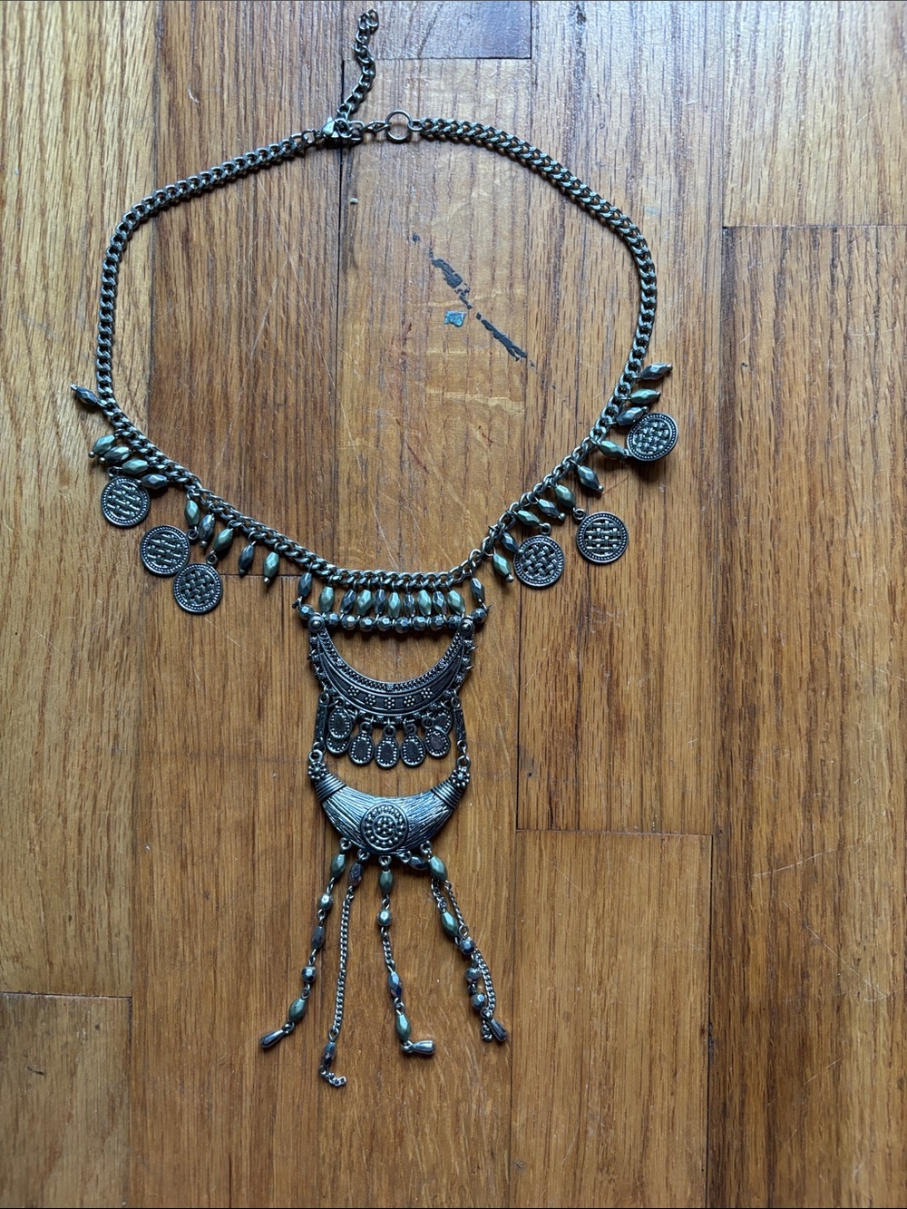 Unk Silver-Tone Boho Coin Dangle Statement Necklace
